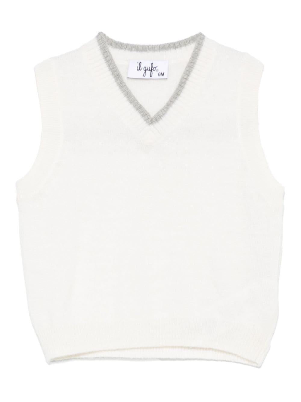 Gilet per neonato Il Gufo bianco in lana vergine con bordo grigio - Rubino Kids