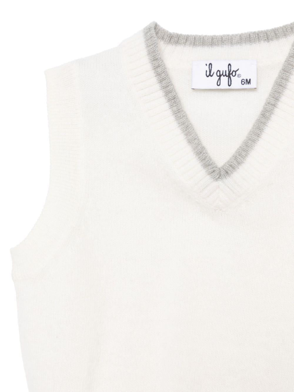 Gilet per neonato Il Gufo bianco in lana vergine con bordo grigio - Rubino Kids