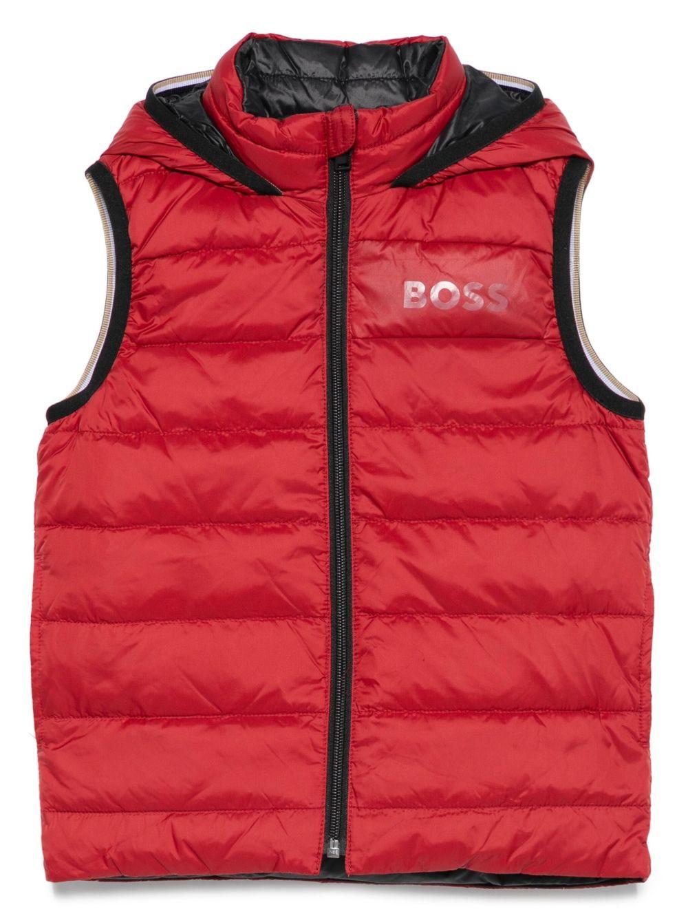 Gilet trapuntato per bambino Boss Kids rosso con cappuccio - Rubino Kids