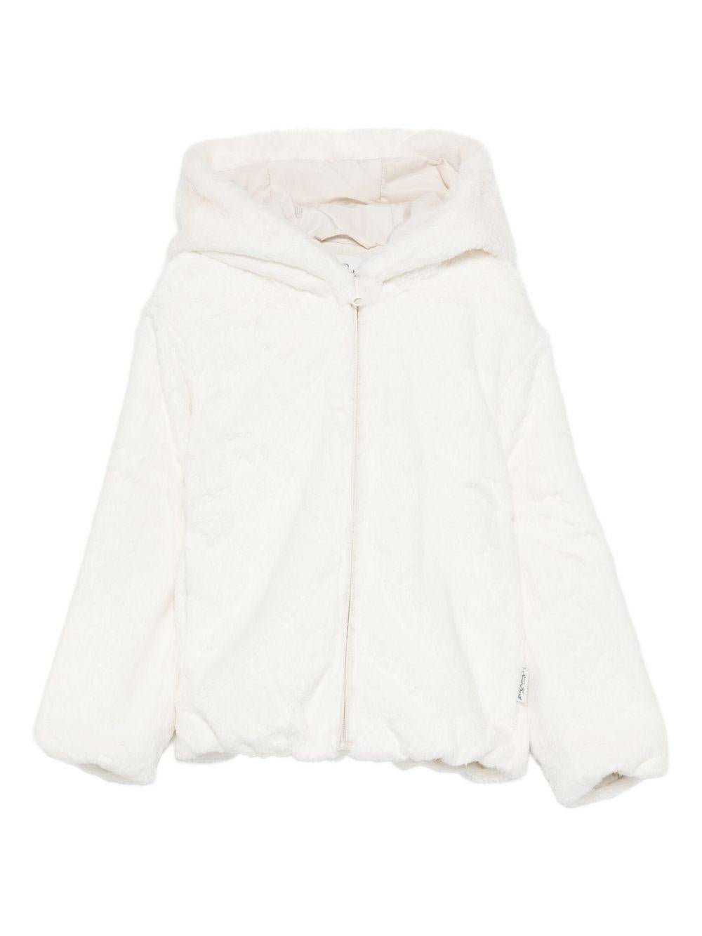 Giubbino per bambina MC2 Saint Barth Kids bianco con applicazione orecchie da orso - Rubino Kids