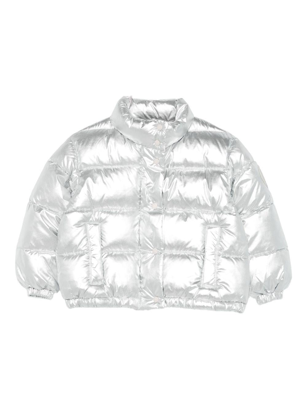 Giubbino per bambina Save The Duck Kids argento con patch con logo - Rubino Kids