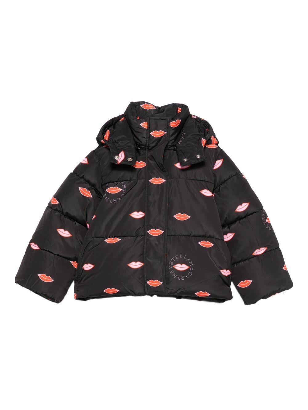 Giubbino per bambina Stella McCartney Kids nero con stampa baci - Rubino Kids