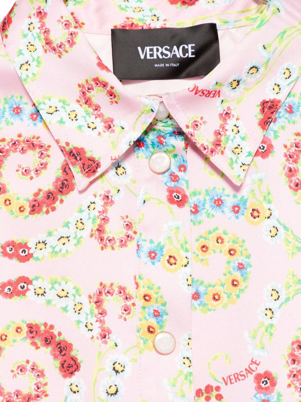 Giubbino per bambina Versace Kids rosa barocco flowers con orlo e polsini a coste - Rubino Kids