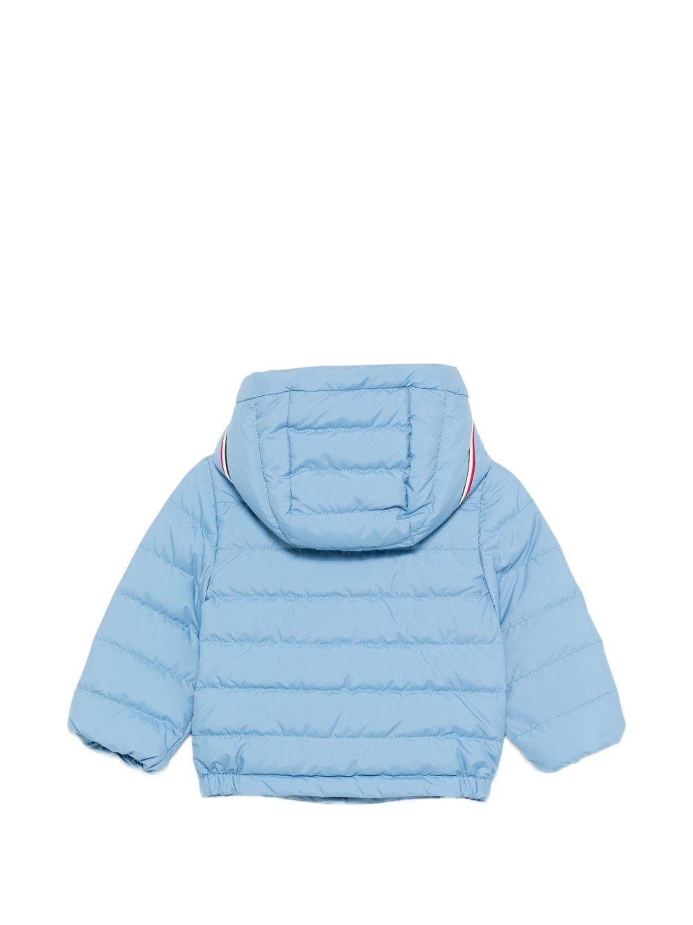 Giubbino per neonato Moncler Enfant azzurro con cappuccio - Rubino Kids