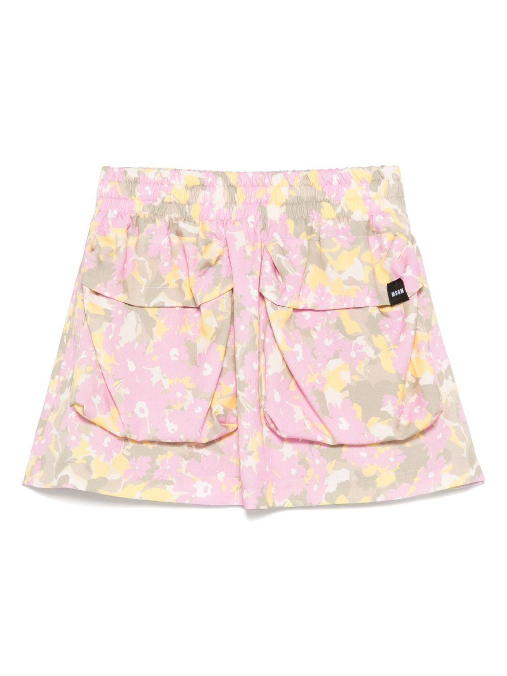 Gonna a fiori per bambina MSGM Kids rosa con vita elasticizzata - Rubino Kids