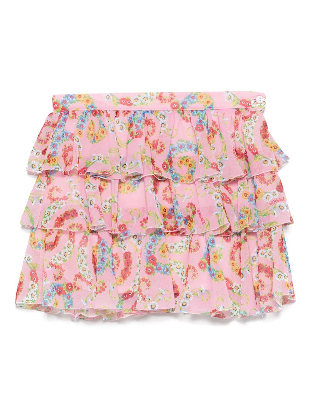 Gonna con stampa floreale per bambina Versace Kids rosa con cerniera - Rubino Kids