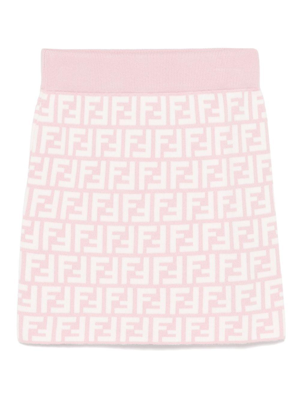 Gonna in maglia junior per bambina Fendi Kids rosa con logo all - over - Rubino Kids