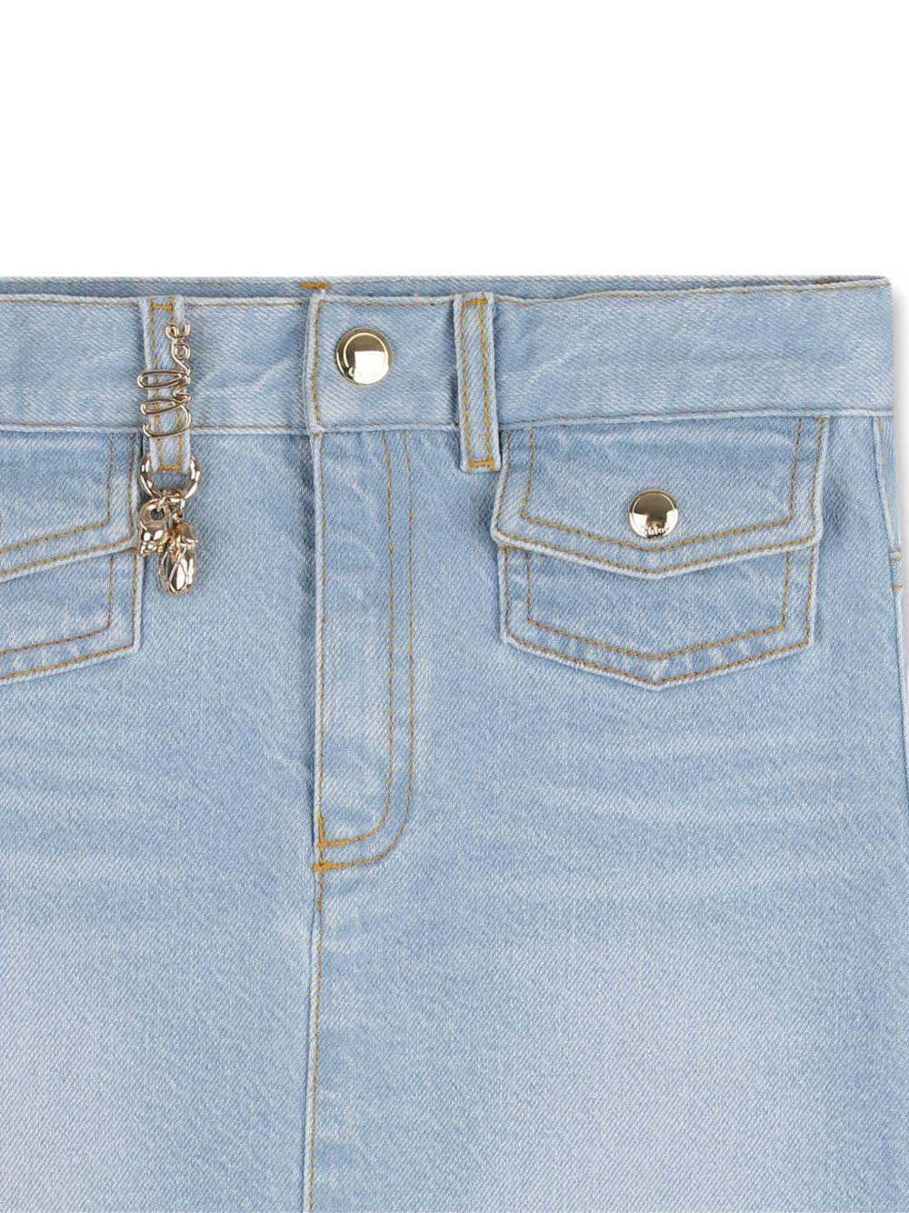 Gonna per bambina Chloé Kids in denim con orlo sfrangiato - Rubino Kids