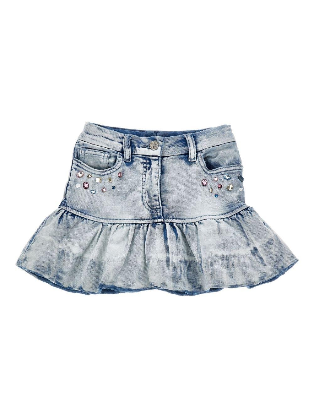 Gonna per bambina Disney x Monnalisa in denim Stitch con ruches - Rubino Kids