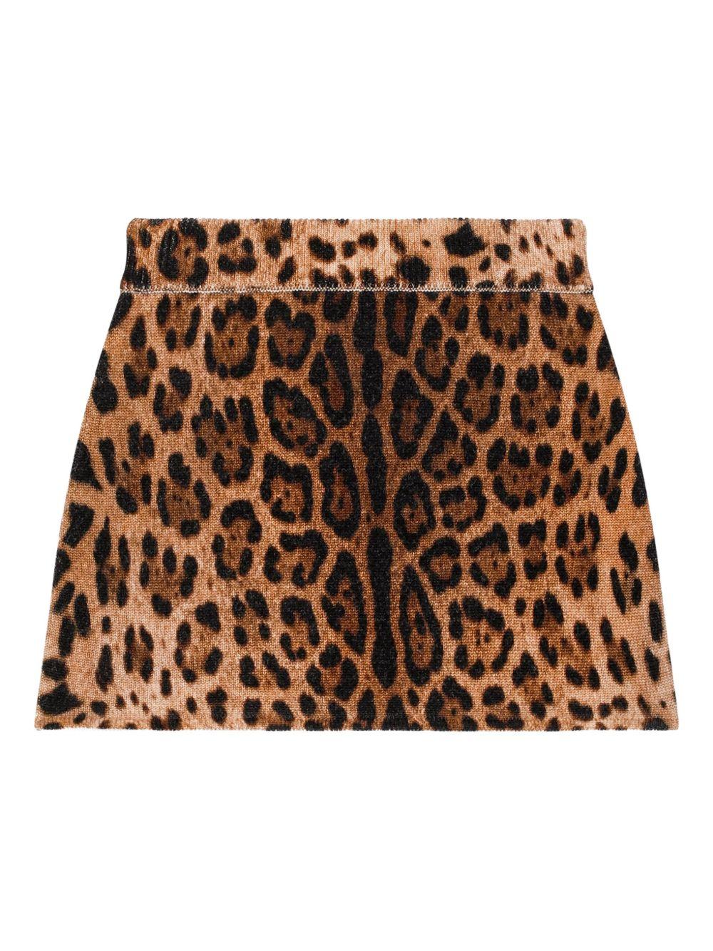 Gonna per bambina Dolce & Gabbana Kids marrone con stampa leopardata - Rubino Kids