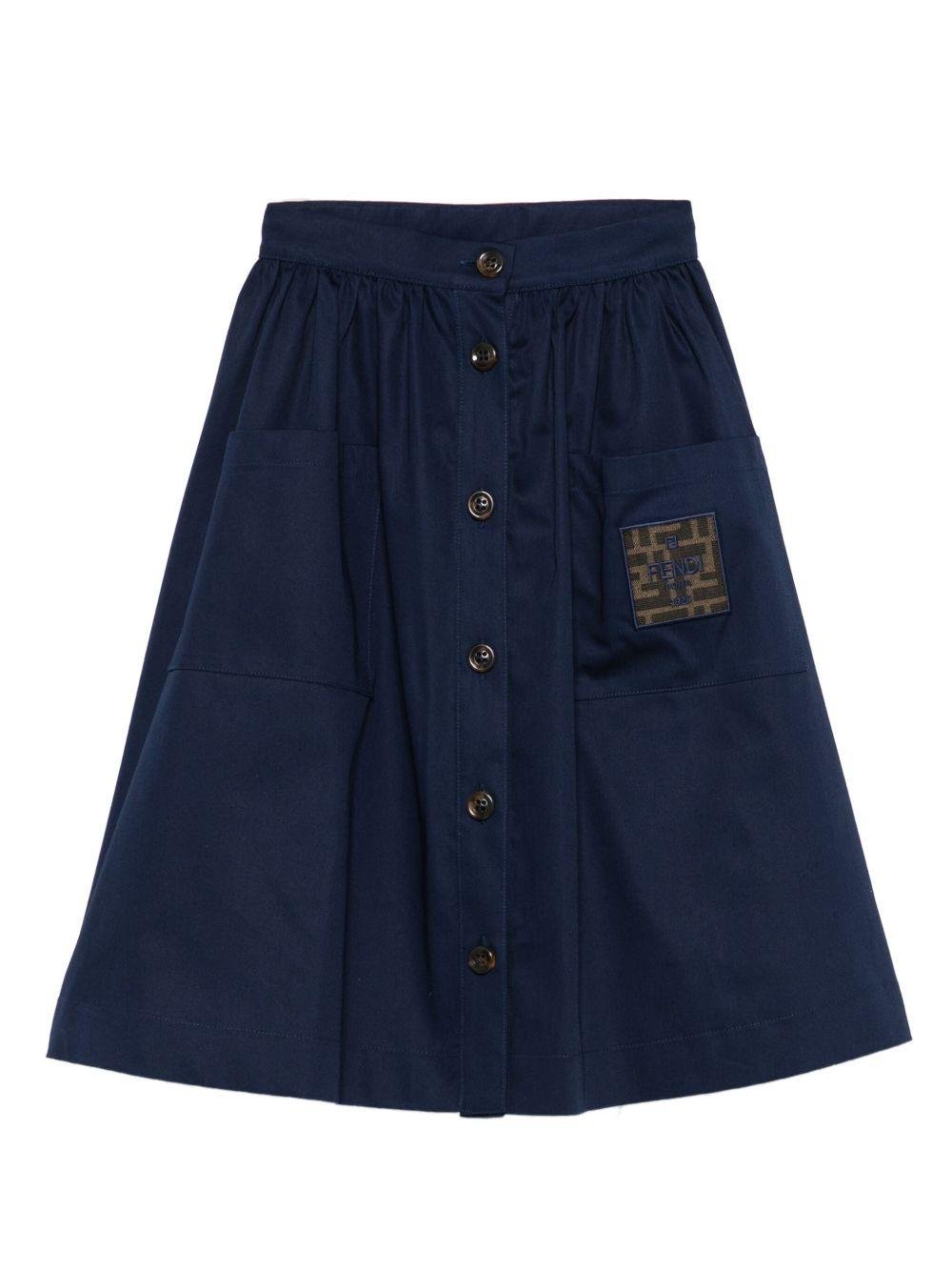 Gonna per bambina Fendi Kids blu con bottoni sul davanti - Rubino Kids