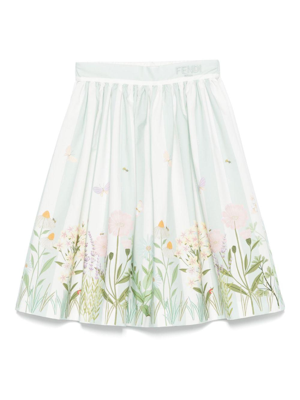 Gonna per bambina Fendi Kids verde con ricamo - Rubino Kids