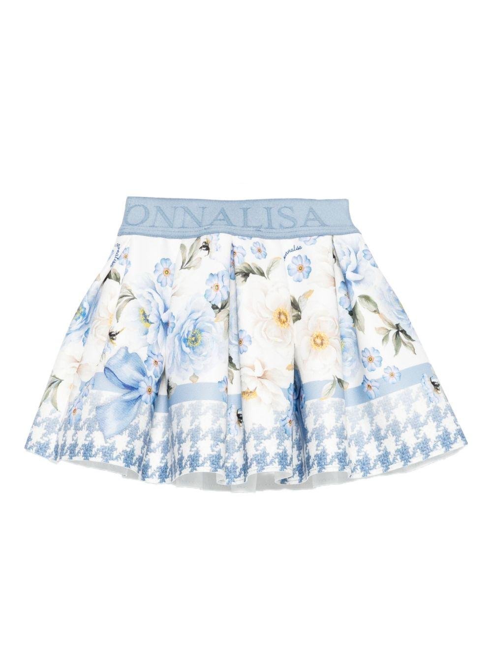 Gonna per bambina Monnalisa azzurra con motivo floreale - Rubino Kids