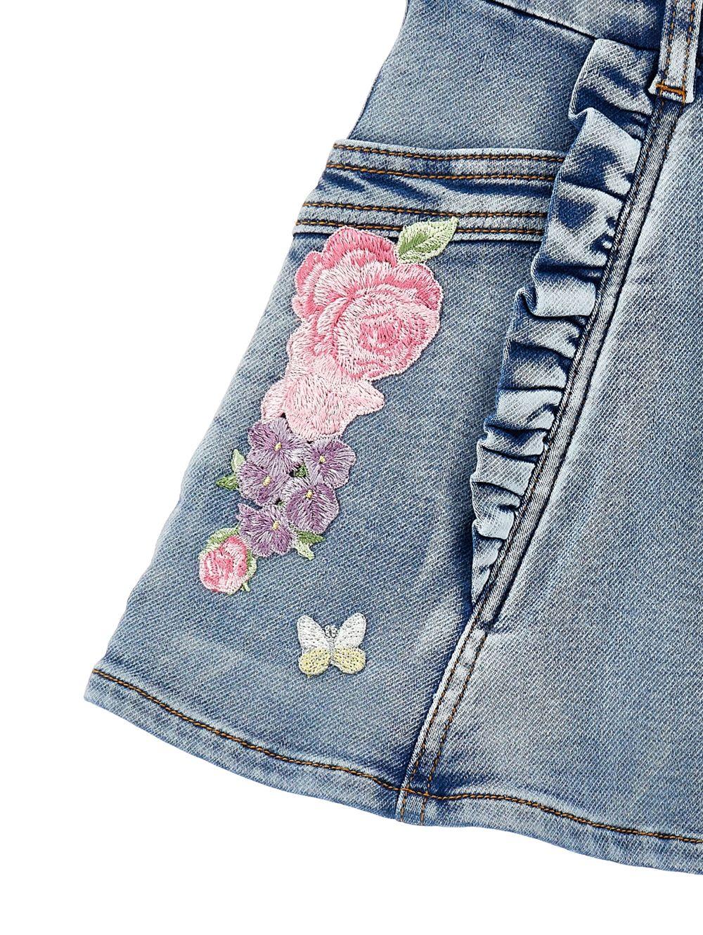 Gonna per bambina Monnalisa in denim con ricamo a fiori - Rubino Kids