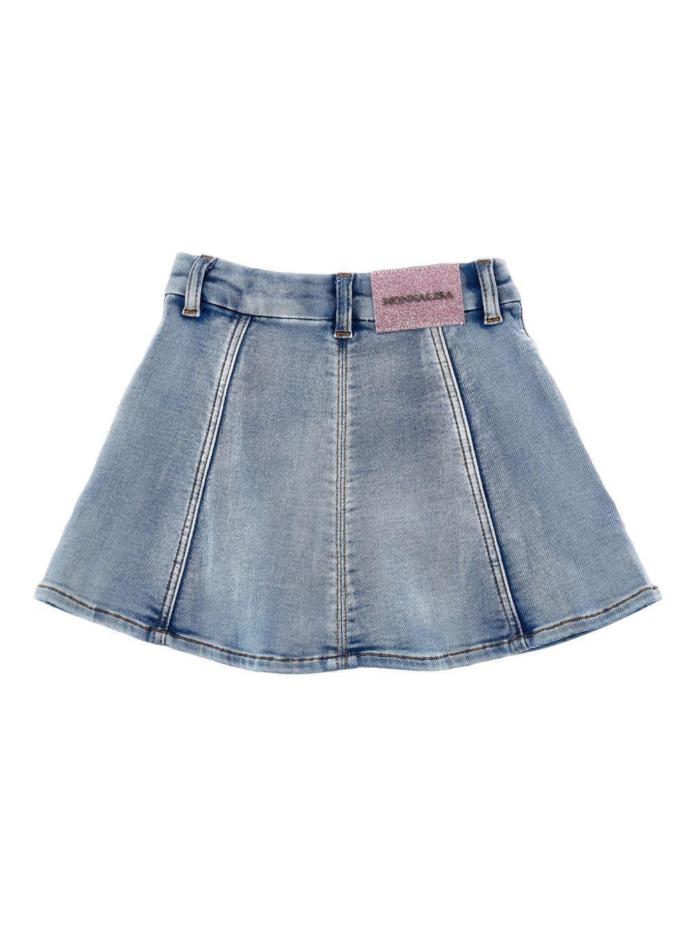 Gonna per bambina Monnalisa in denim con ricamo a fiori - Rubino Kids