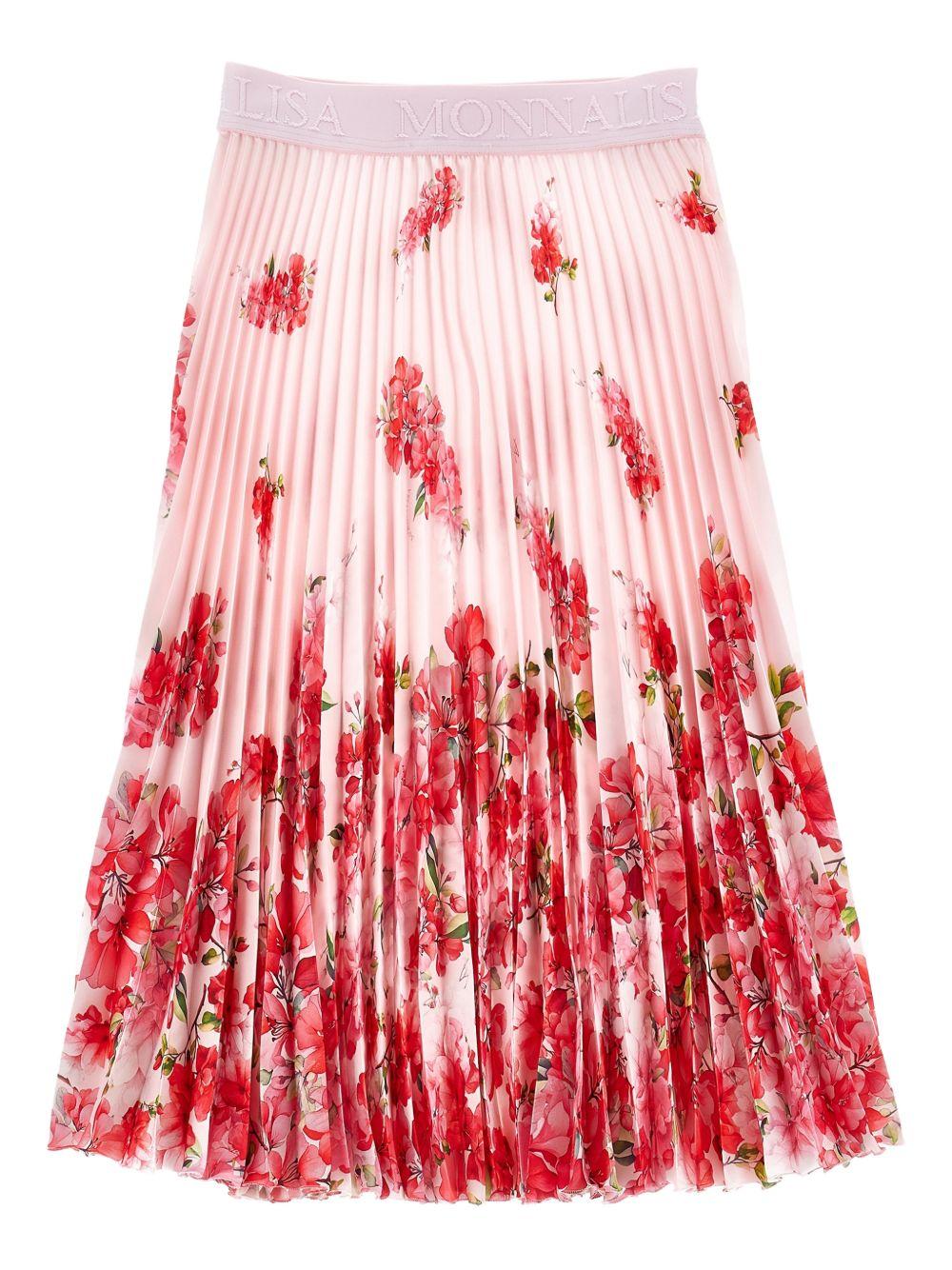 Gonna per bambina Monnalisa rosa con stampa a fiori - Rubino Kids