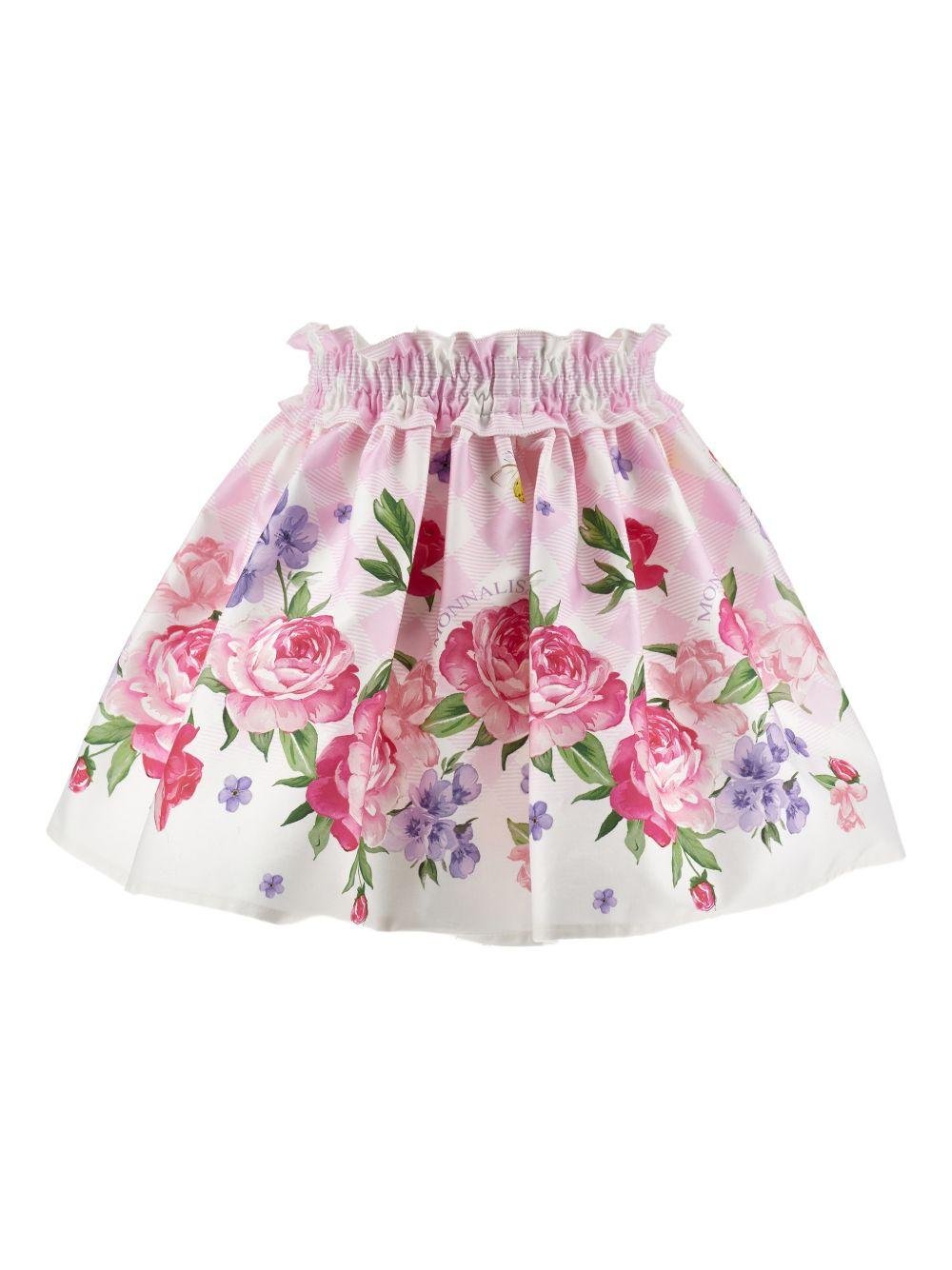 Gonna per bambina Monnalisa rosa con stampa a fiori - Rubino Kids