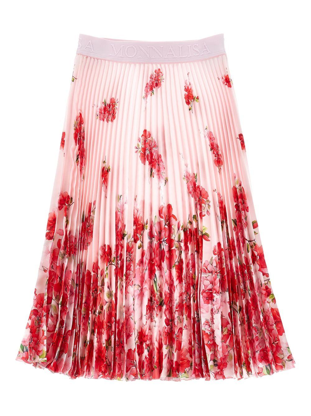 Gonna per bambina Monnalisa rosa con stampa a fiori - Rubino Kids