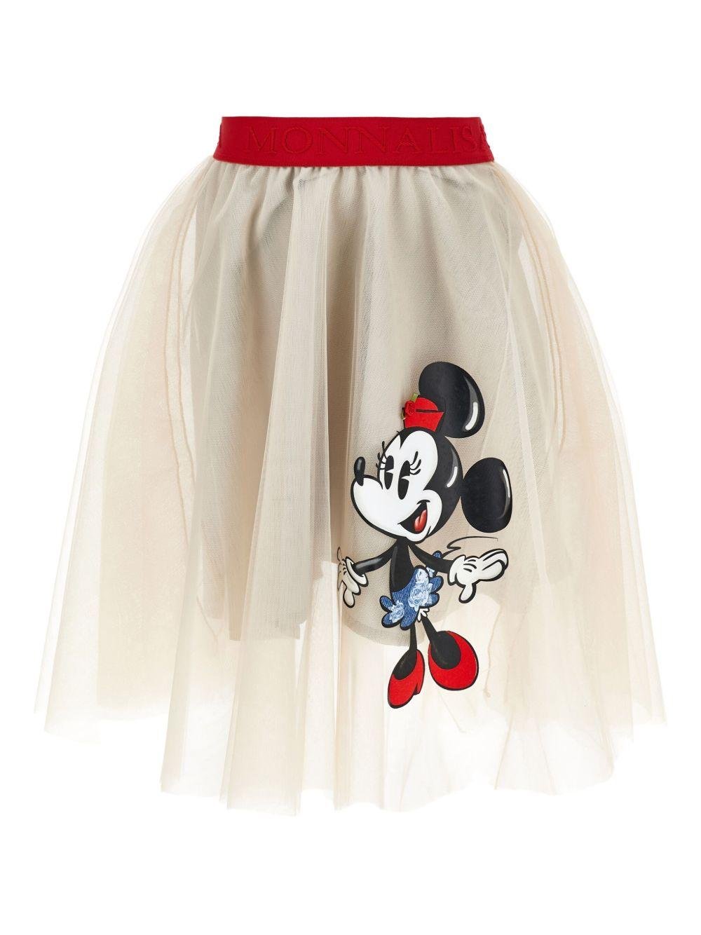 Gonna per bambina Monnalisa x Disney beige con stampa Minnie Mouse - Rubino Kids