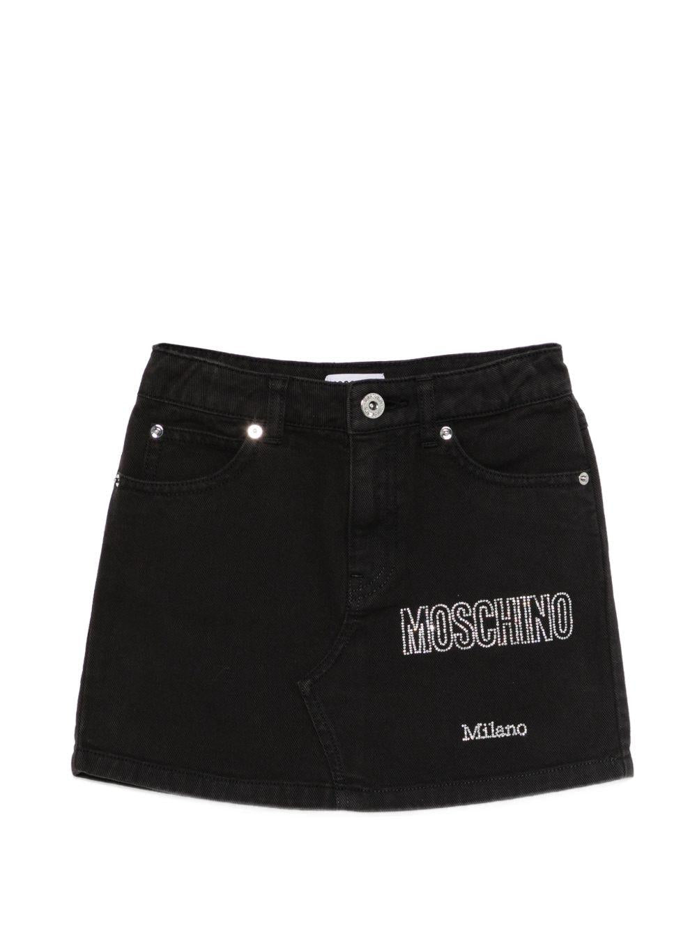 Gonna per bambina Moschino Kids nera con logo sul davanti - Rubino Kids