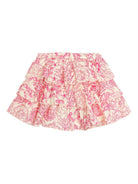 Gonna per bambina Versace Kids Underwater Barocco beige e rosa con ruches - Rubino Kids