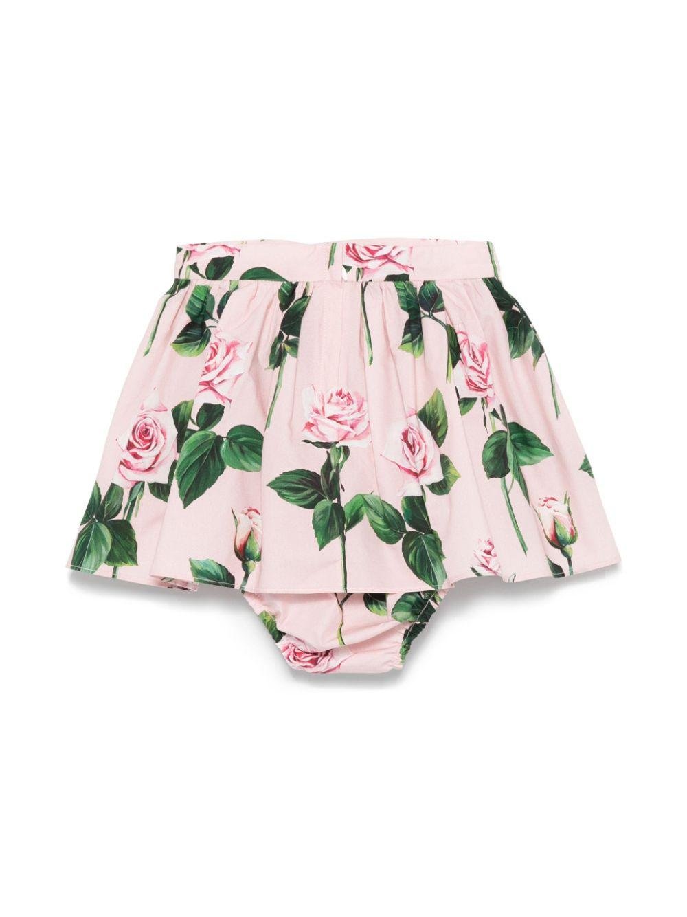 Gonna per neonata Dolce & Gabbana Kids rosa a fiori con pantaloncini abbinati - Rubino Kids