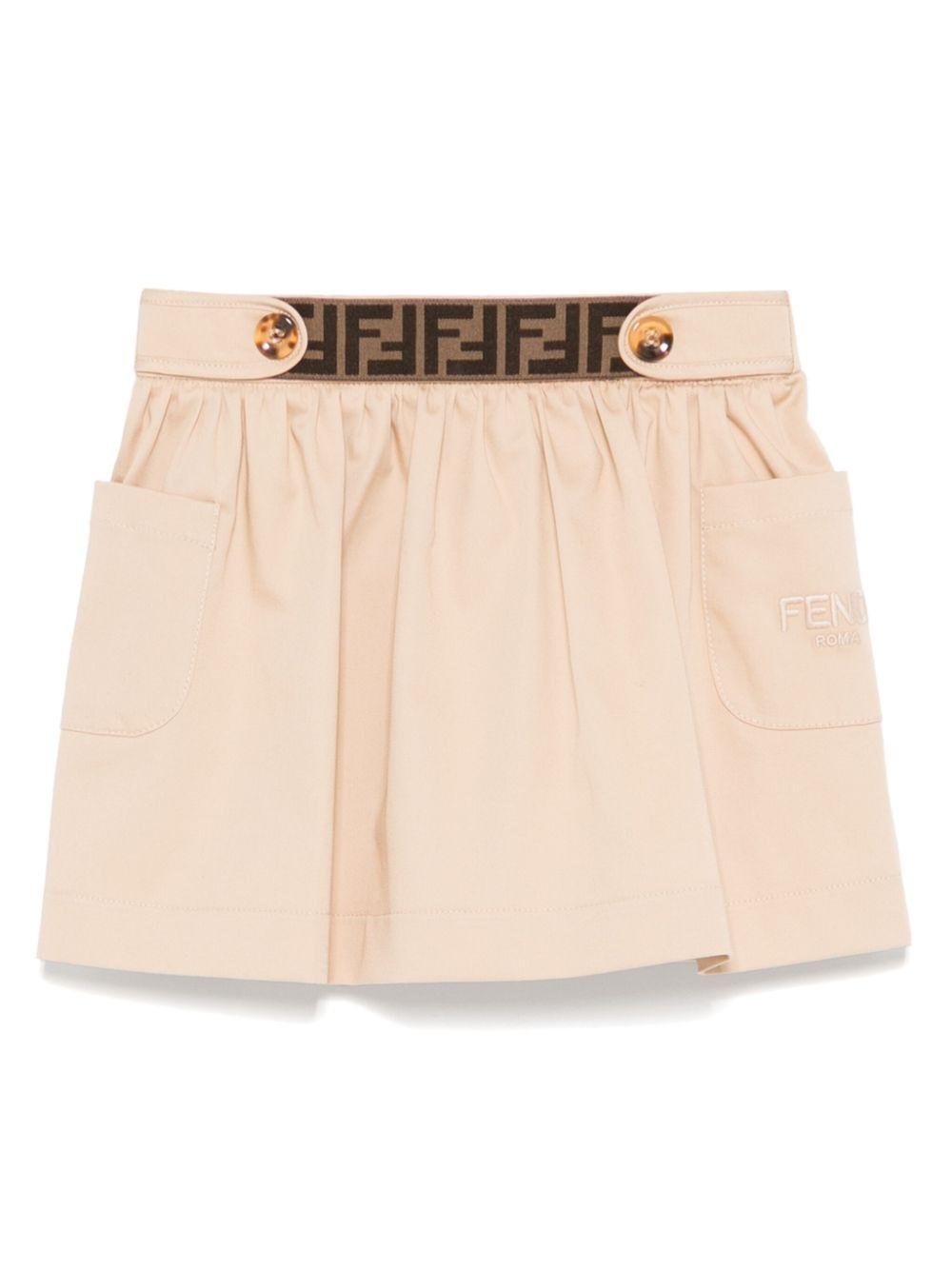 Gonna per neonata Fendi Kids beige con stampa monogramma FF in vita - Rubino Kids