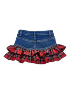 Gonna per neonata Monnalisa in denim con inserti tartan - Rubino Kids