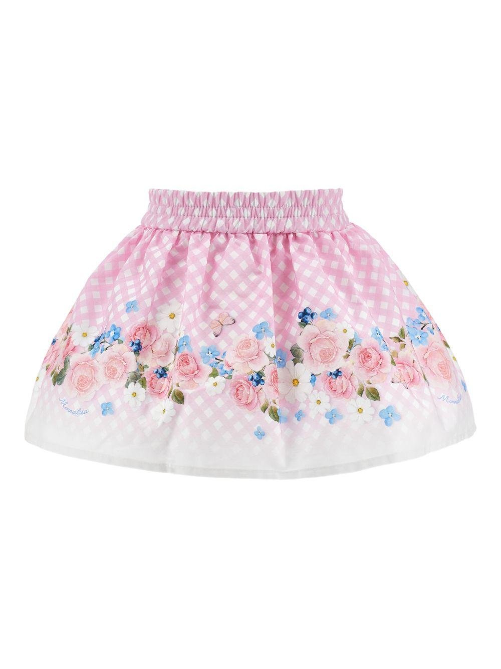 Gonna per neonata Monnalisa rosa a quadretti con stampa a fiori - Rubino Kids