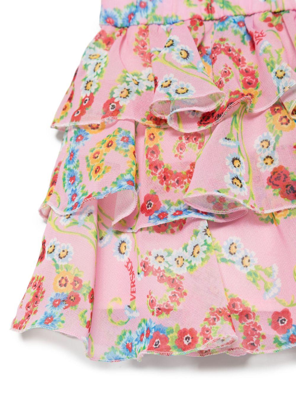 Gonna per neonata Versace Kids Barroco Flowers rosa con grafica all - over - Rubino Kids