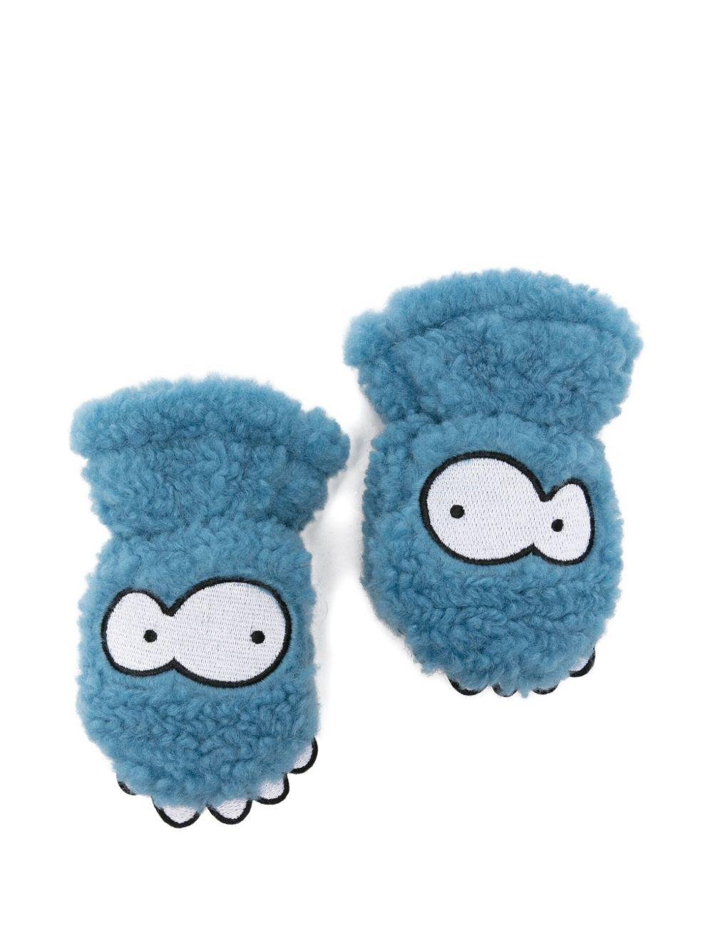 Guanti da neve per bambino Stella McCartney Kids blu con ricamo e teddy texture - Rubino Kids