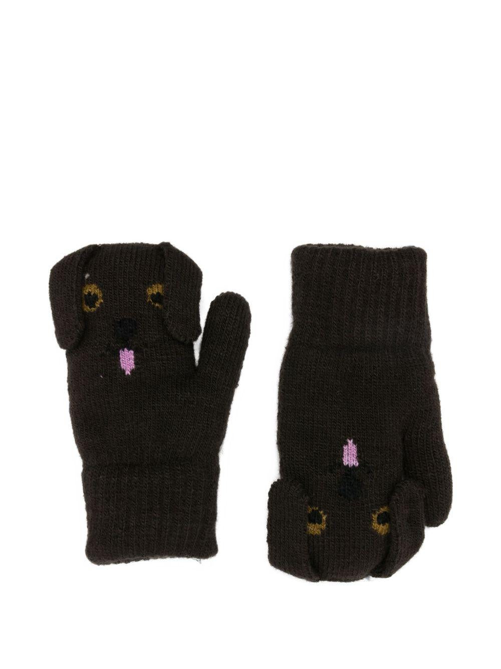 Guanti per bambini Molo marroni con disegno muso di cane - Rubino Kids