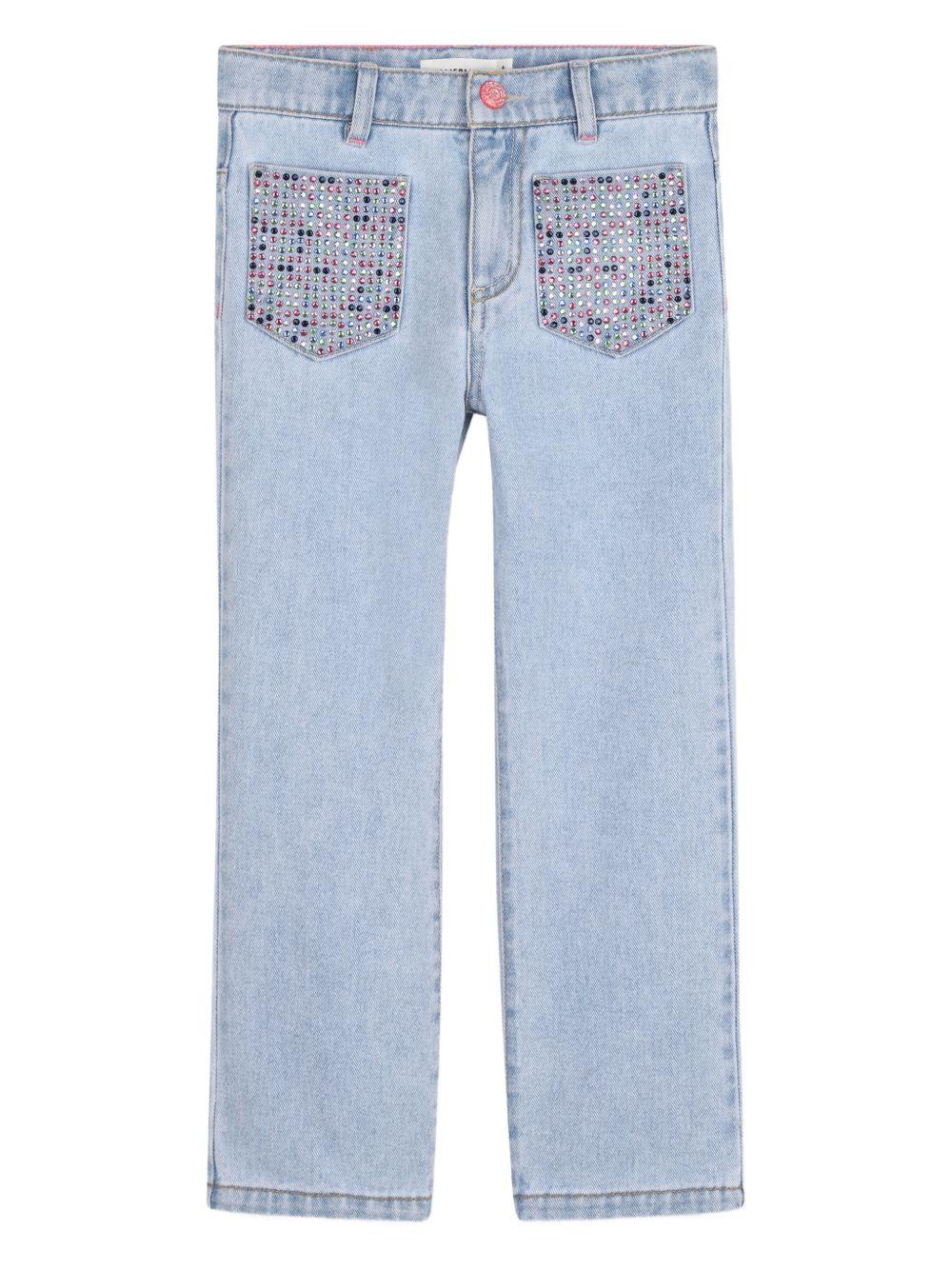 Pantaloni per bambina Billieblush azzurro con tacshe decorate U21878 Z18 BILLIEBLUSH
