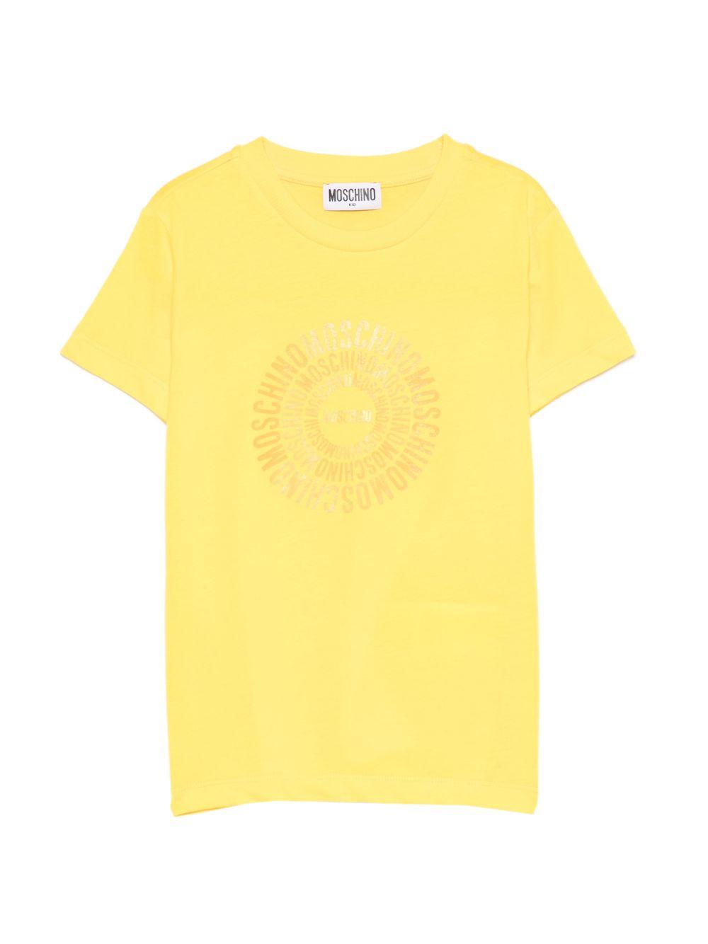 T-shirt per bambini Moschino Kids gialla con logo a spirale sul davanti HXM058LAA02 50577 MOSCHINO KIDS