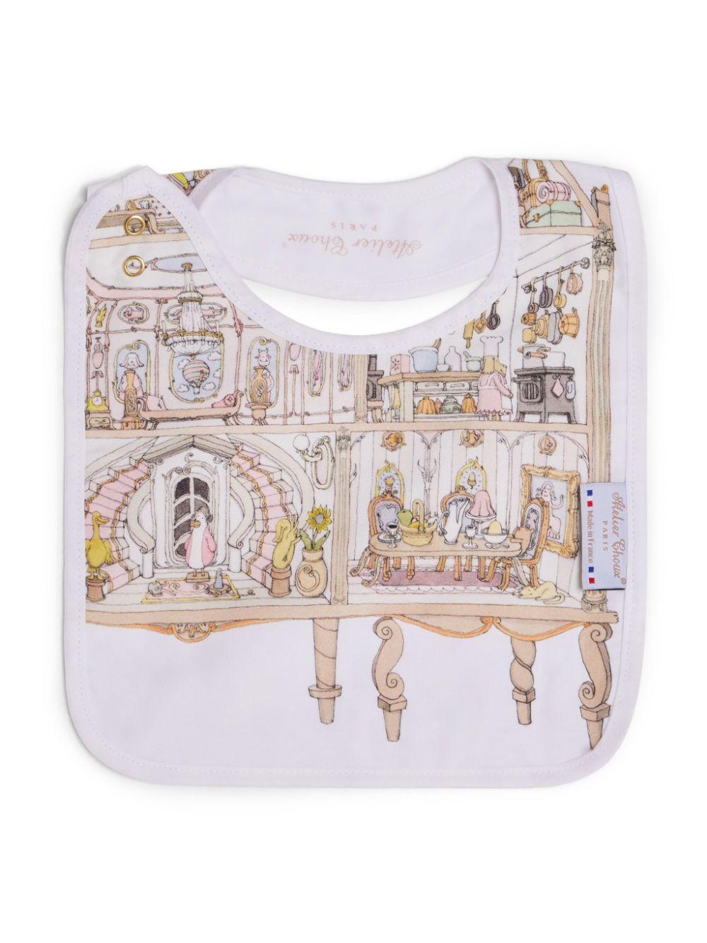 Bavaglino per neonati Atelier Choux Dollhouse bianco con stampa grafica BI-CS-DOH O-U ATELIER CHOUX PARIS