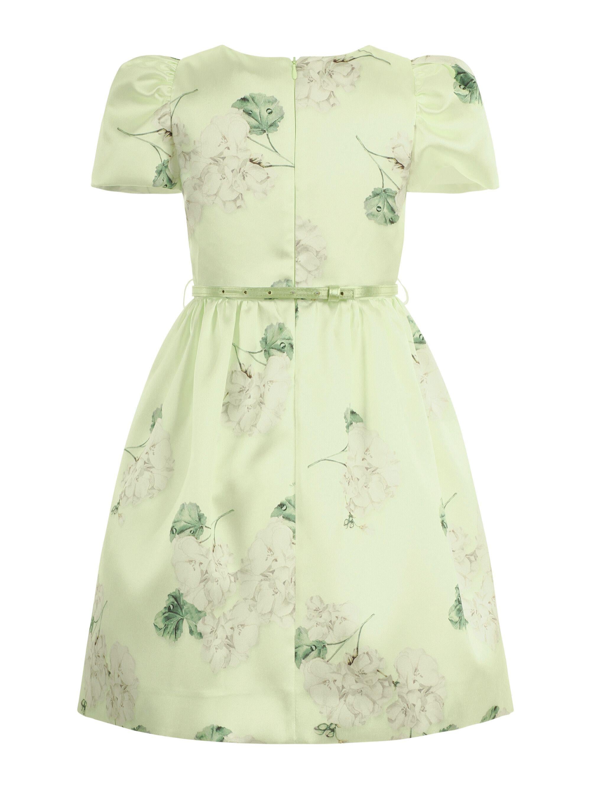 Abito per bambina Monnalisa verde con stampa grafica a fiori con cintura 71G907 7650 0020 MONNALISA