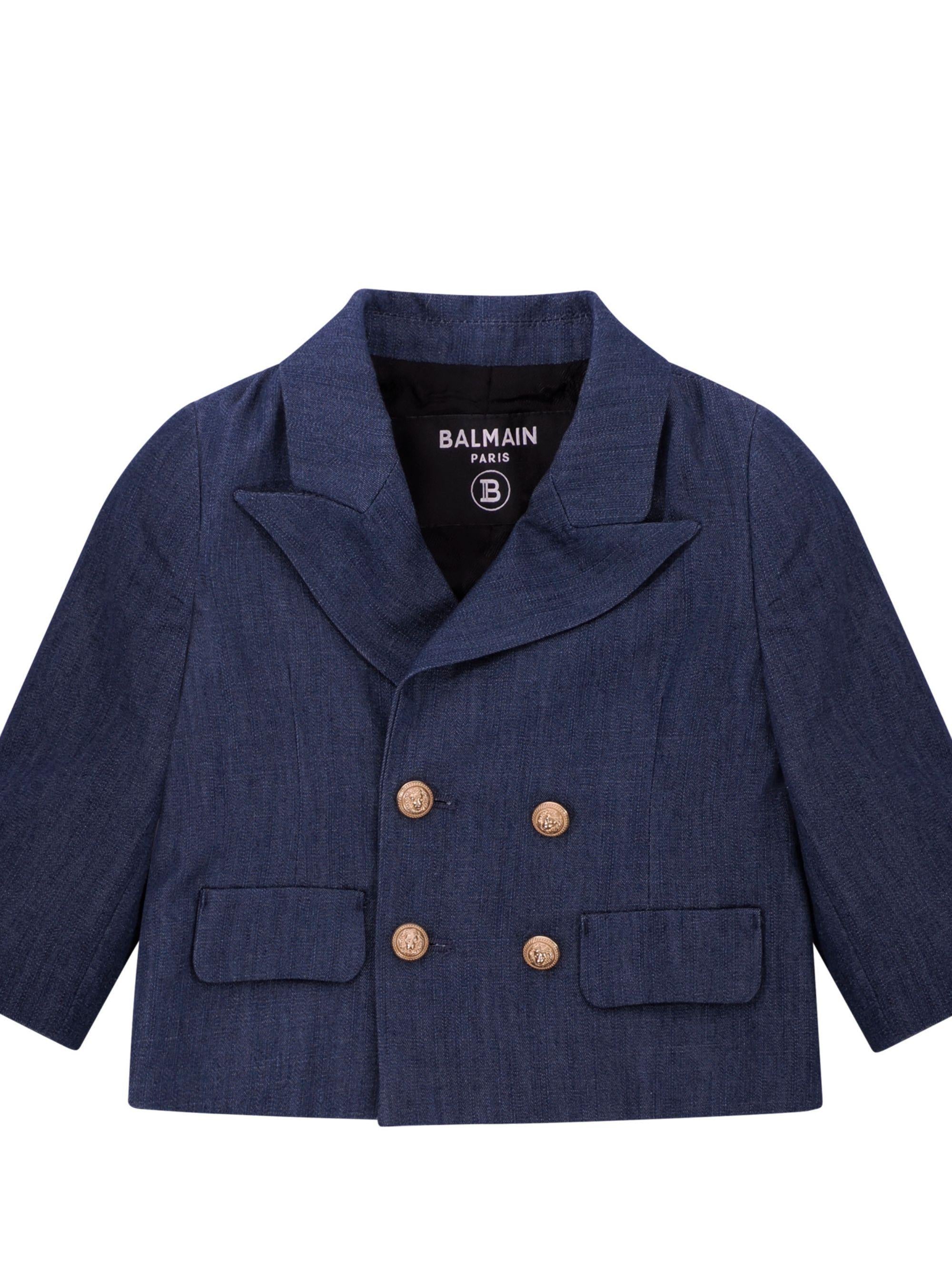 Blazer doppiopetto per neonato Balmain Kids blu con revers classici BY2514 P0588 625OR BALMAIN KIDS