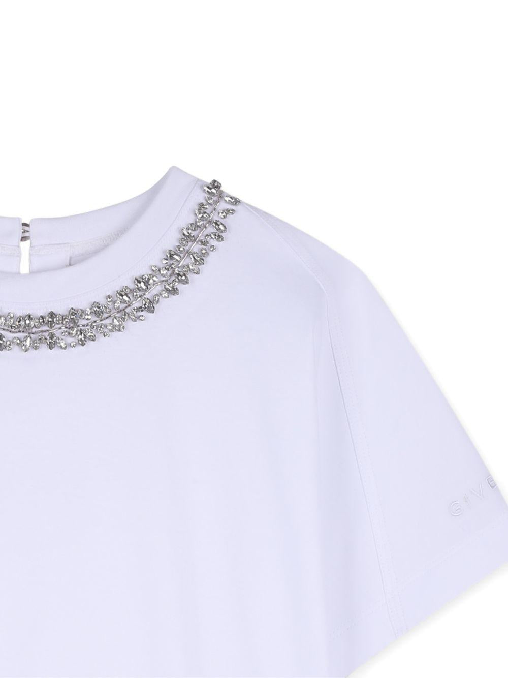 T-shirt per bambina Givenchy Kids bianca con decorazione a perline H31228 10P GIVENCHY KIDS