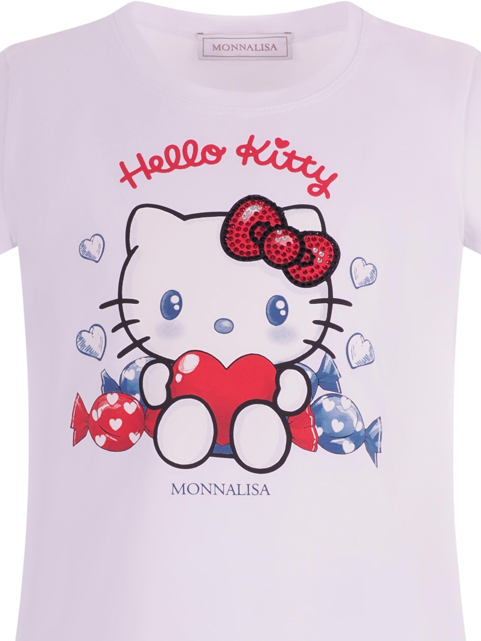 T-shirt per bambina Monnalisa bianca con stampa grafica sul davanti 11G618 7201 0099 MONNALISA