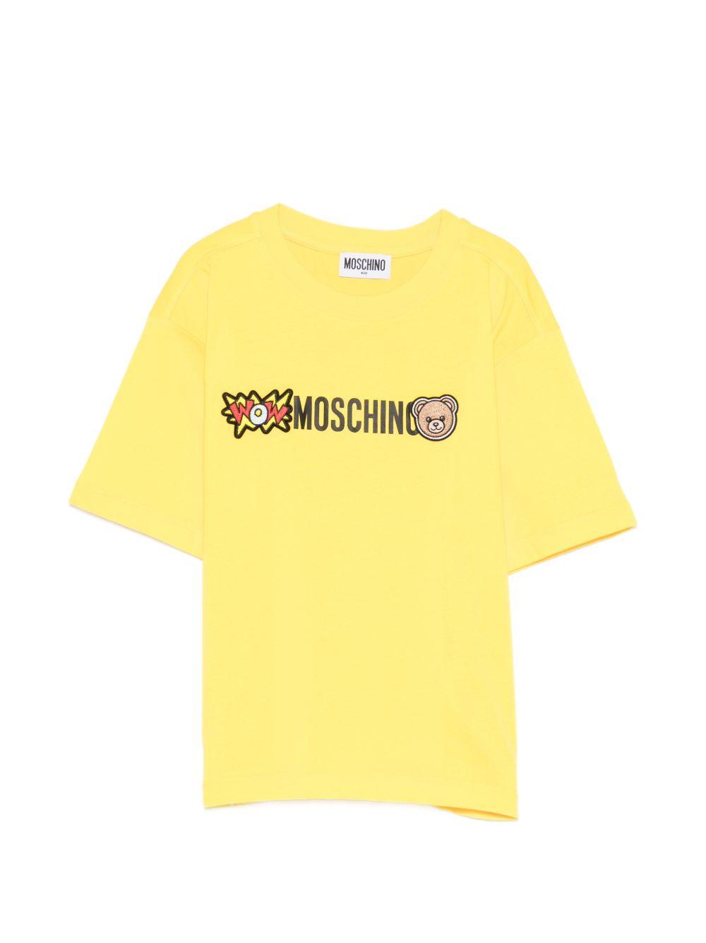 T-shirt per bambini Moschino Kids gialla con logo sul davanti HUM05QLAA24 50577 MOSCHINO KIDS
