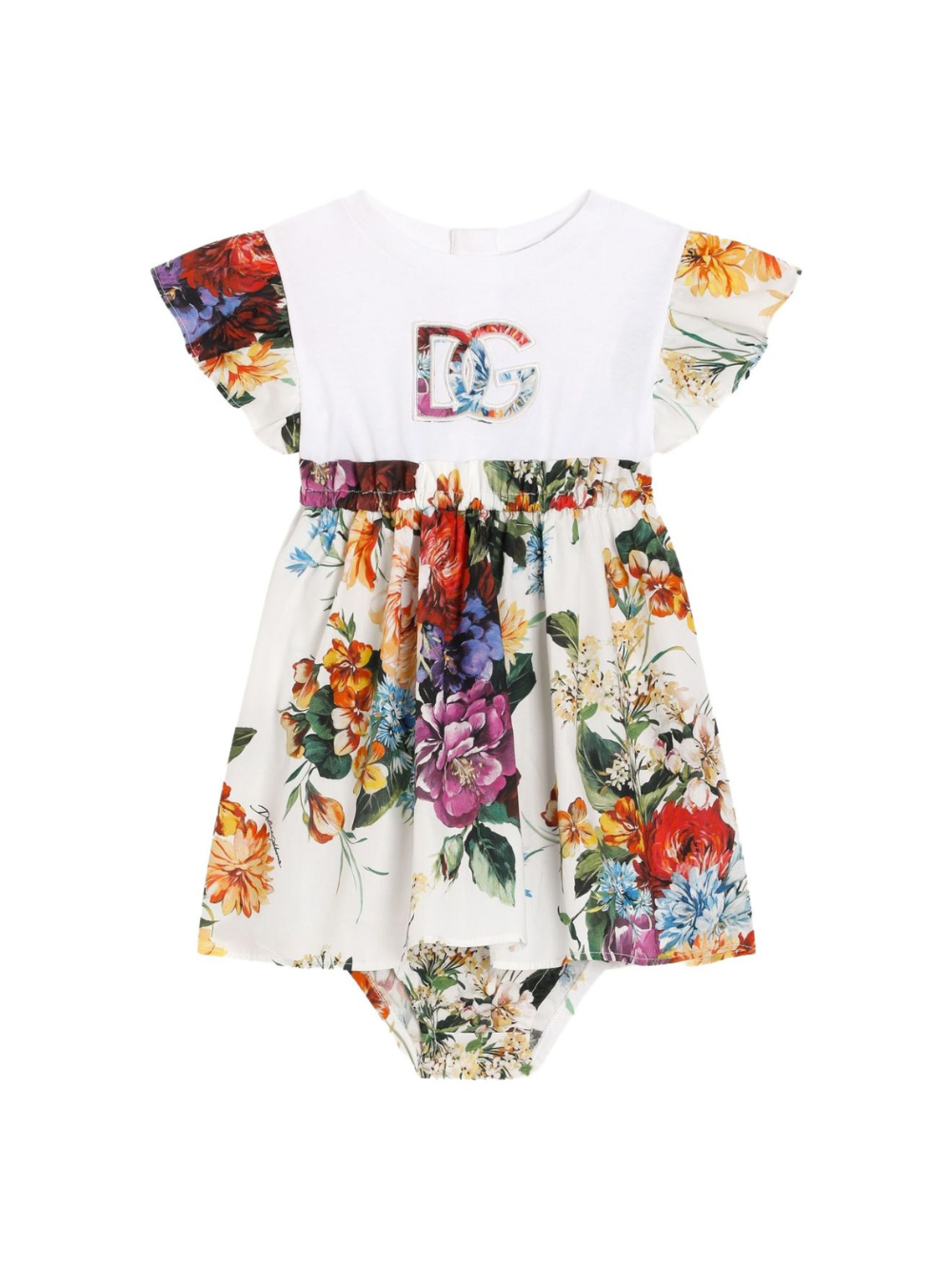Abito per neonata Dolce & Gabbana Kids bianco in cotone a fiori L2JD9P G7PFD S9000 DOLCE & GABBANA KIDS