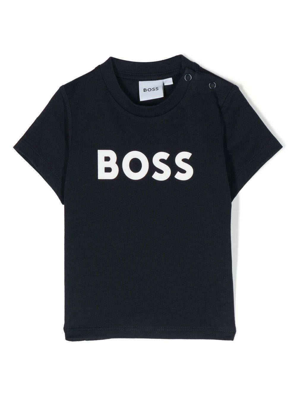 T-shirt per neonato BOSS Kidswear blu con stampa J05P12 849 BOSS KIDS