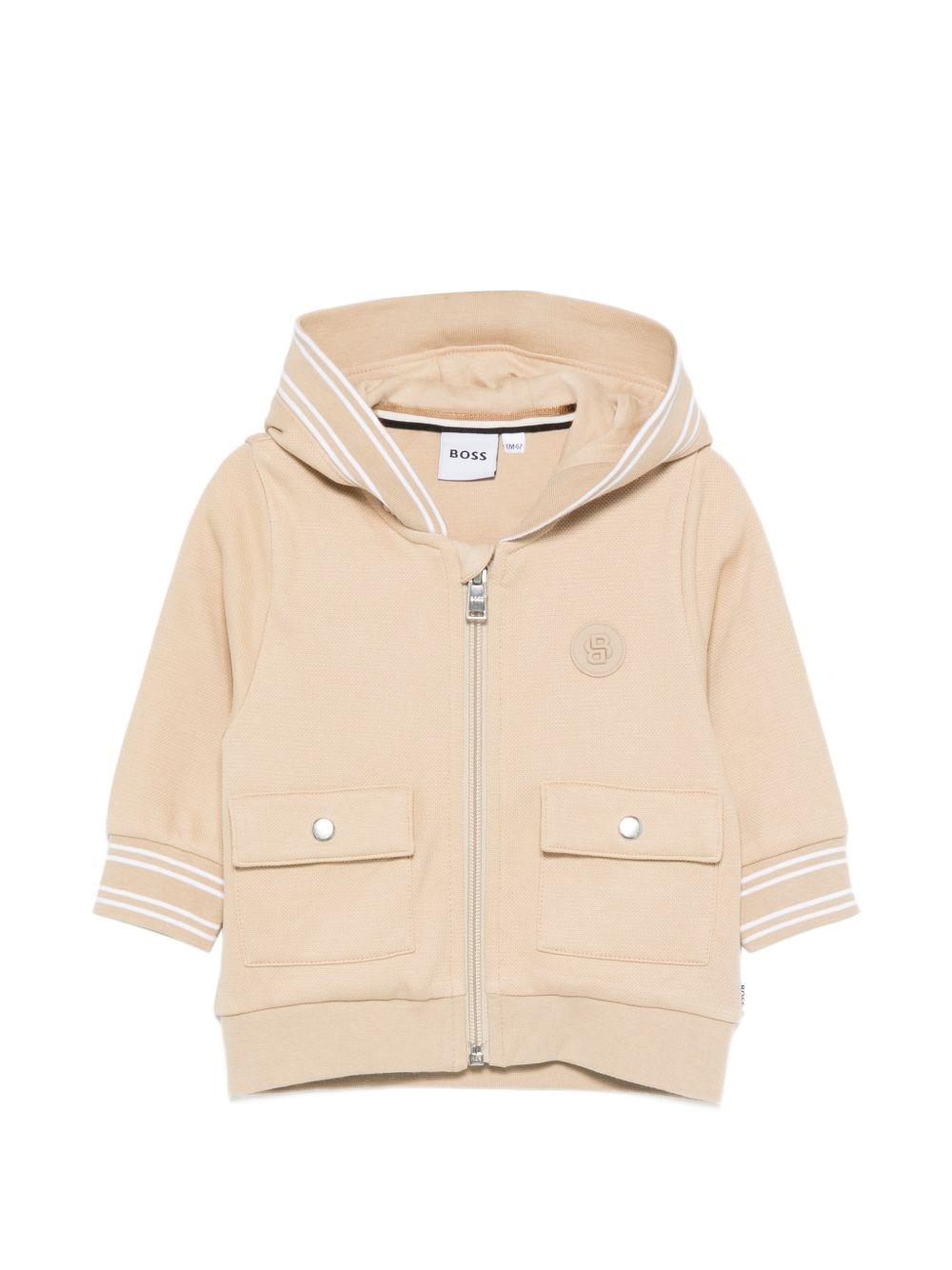 Felpa per neonato Boss Kids beige con cappuccio e tasca J52869 249 BOSS KIDS