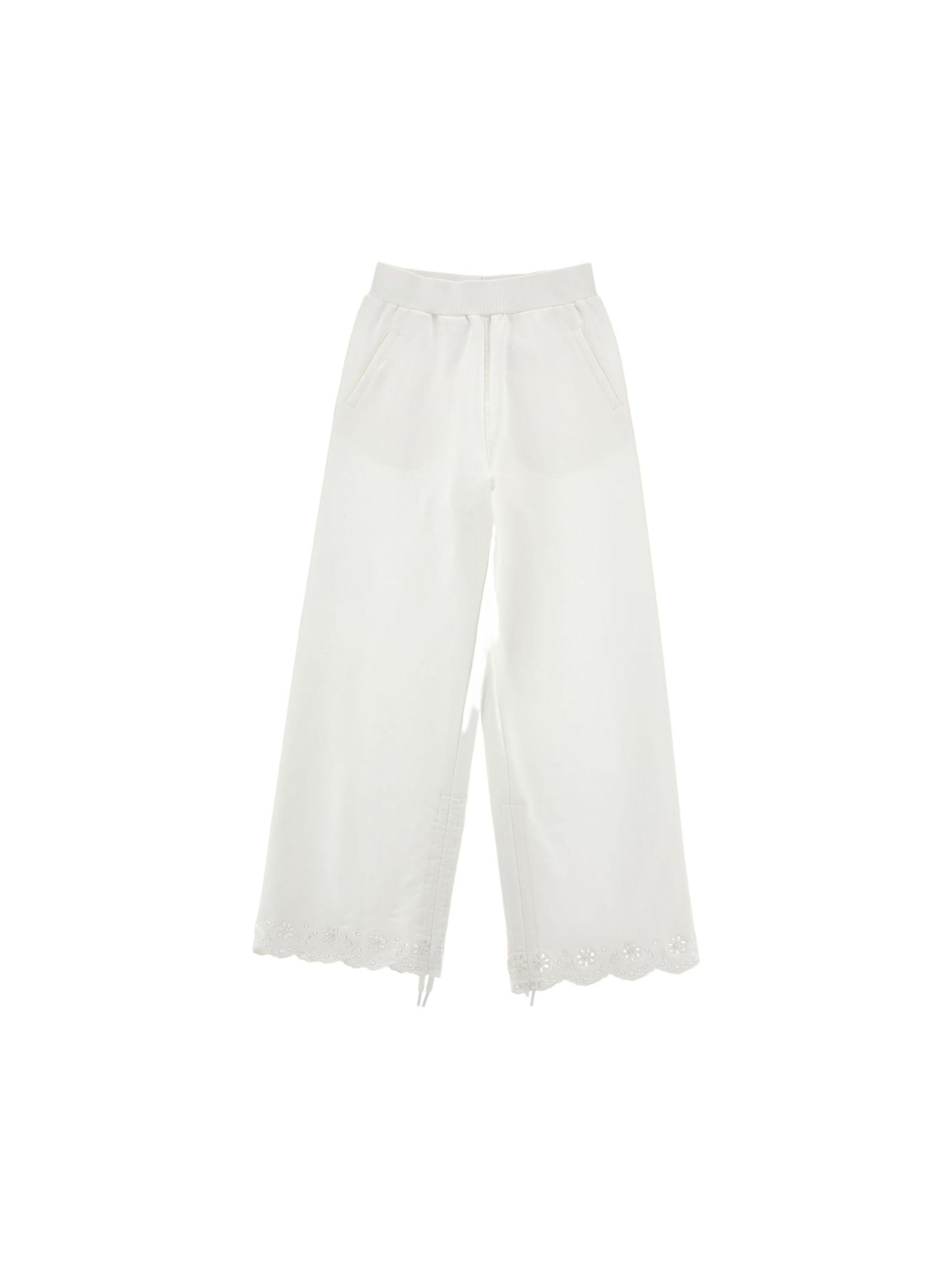 Pantaloni per bambina Monnalisa bianchi con ricamo a fiori 17G400 7014 0001 MONNALISA
