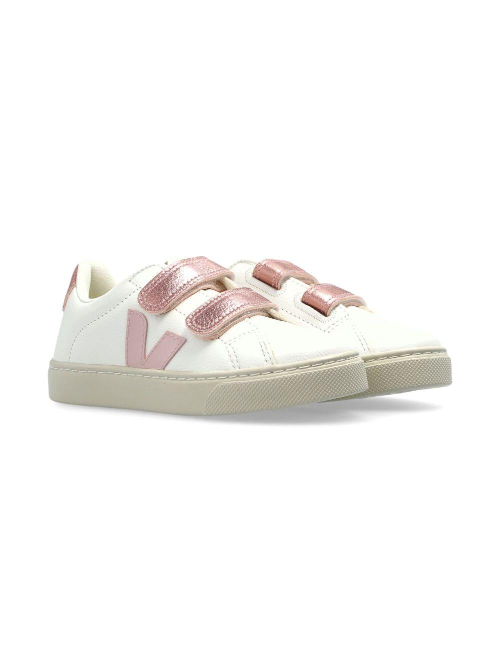 Sneakers per bambina Veja Kids bianche con chiusura frontale a strappo SV0520604 EXTRA WHITE PETALE NACRE VEJA KIDS