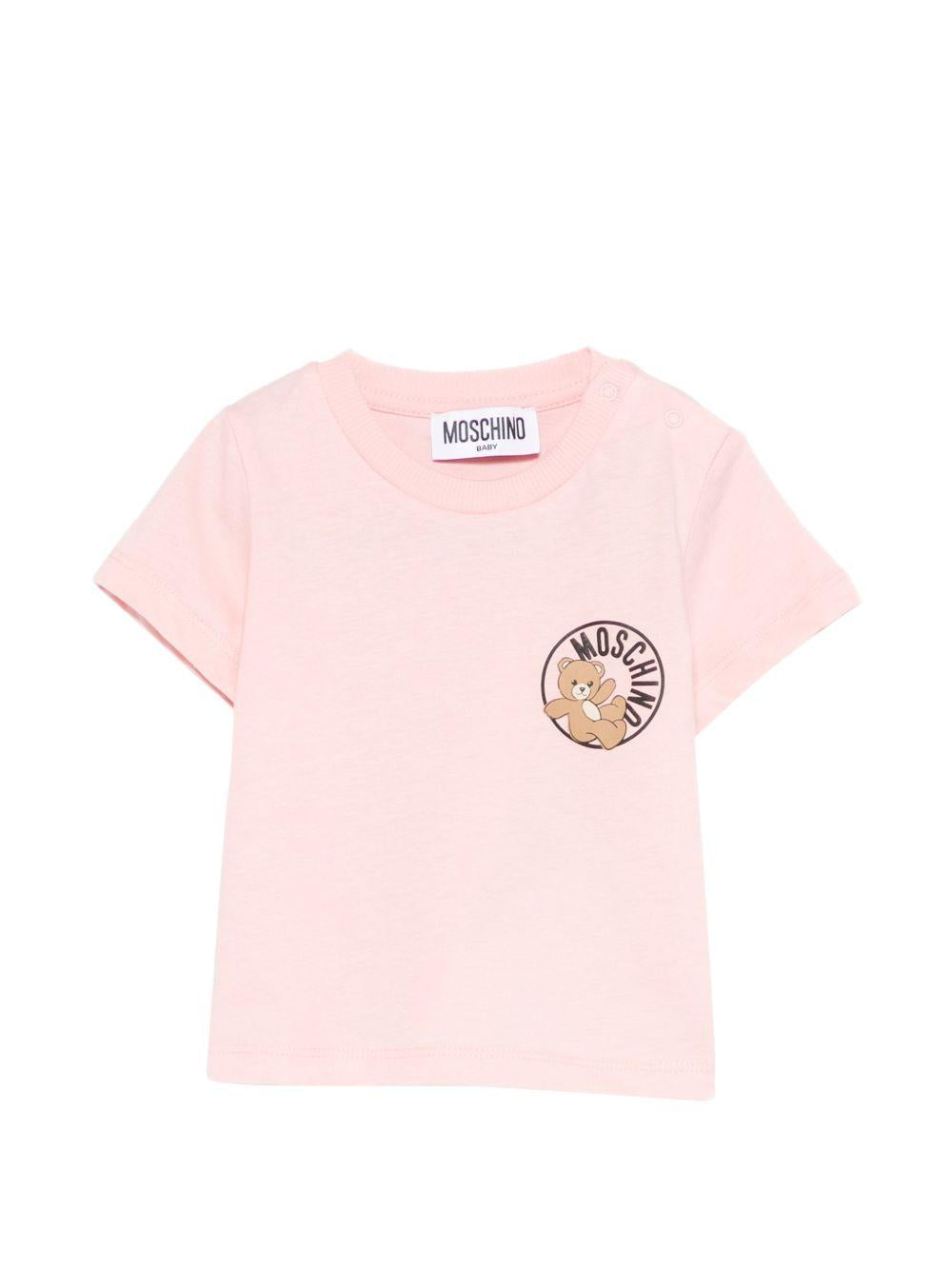 T-shirt per neonata Moschino Kids rosa con logo sul davanti MUM04SLAA03 50209 MOSCHINO KIDS