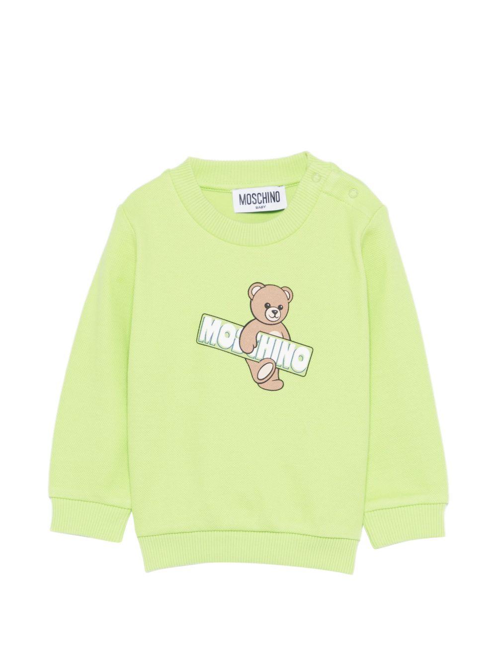 Felpa per neonati Moschio Kids verde con stampa Teddy sul davanti MWF060LCA90 30355 MOSCHINO KIDS