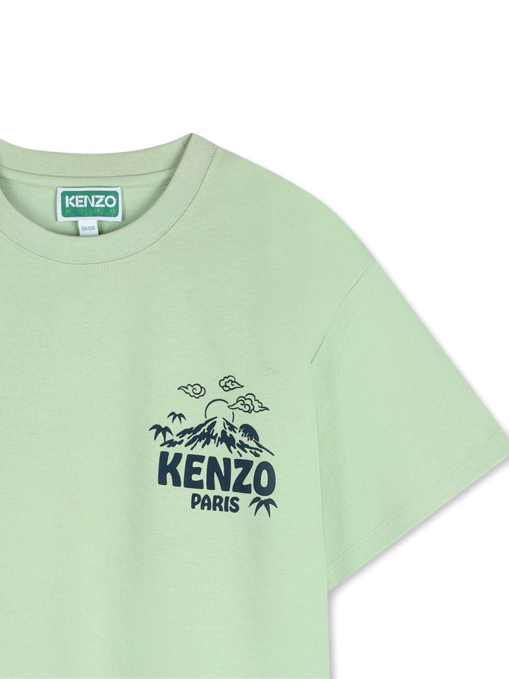 T-shirt per bambino Kenzo Kids verde con stampa logo sul petto K61670 61B KENZO KIDS