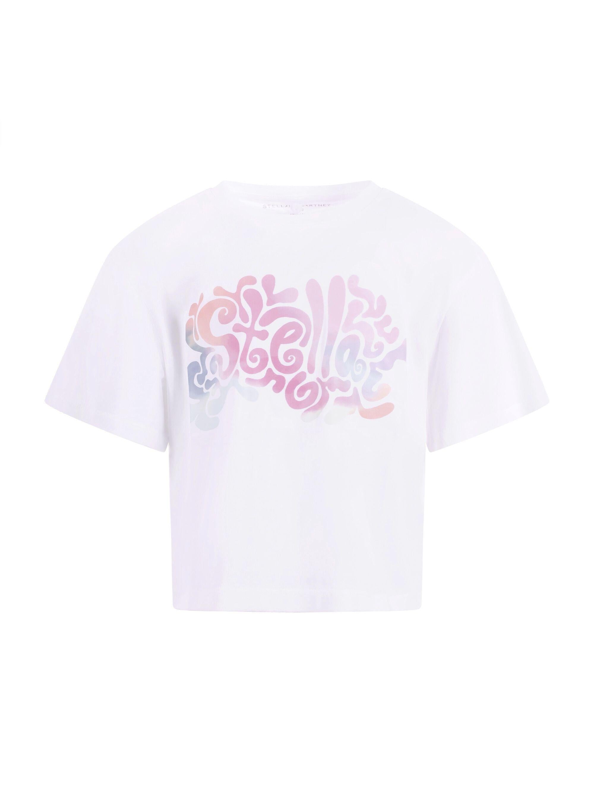 T-shirt per bambina Stella McCartney Kids bianca con stampa grafica sul davanti TY8A91 Z0434 100 STELLA McCARTNEY KIDS