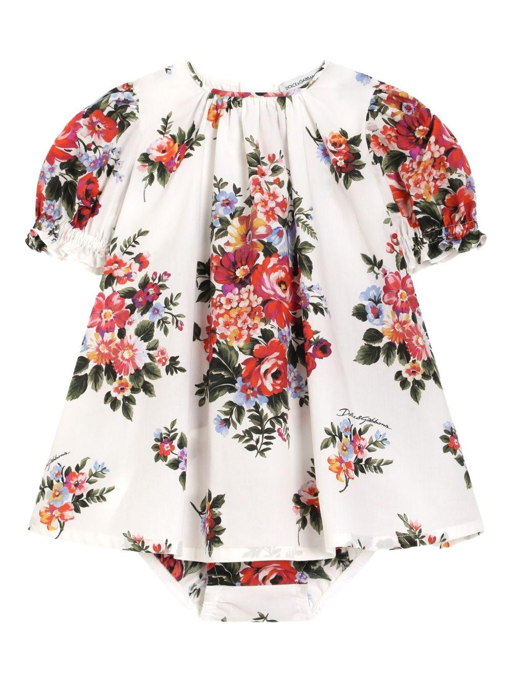 Abito per neonata Dolce & Gabbana Kids bianco a fiori con maniche a palloncino L24DQ3 HS5UY HA5ZO DOLCE & GABBANA KIDS